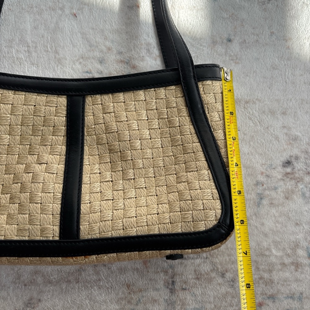 Antonio Melani Black Leather Straw Shoulder Bag - Picture 6 of 6